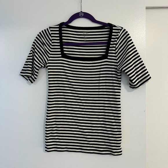 J. Crew Perfect-fit Squareneck T-shirt in Navy Stripe, Size - Picture 5 of 8